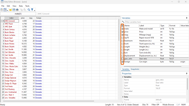 selecting variables while examining data